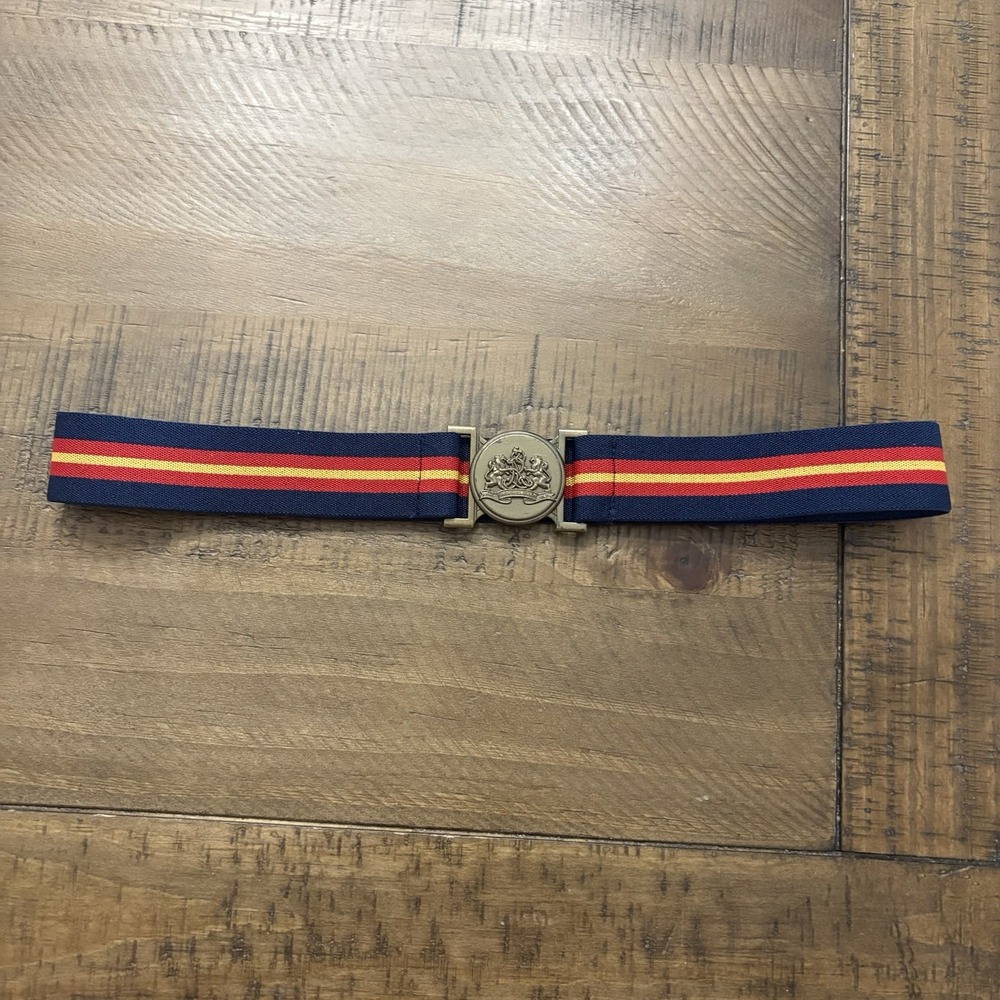Ralph Lauren Blue Red Yellow Stripe Elastic Belt Hook Buckle Preppy Women 28"